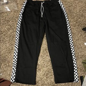 Black Jogger Pants with Checkerboard Side Stripes